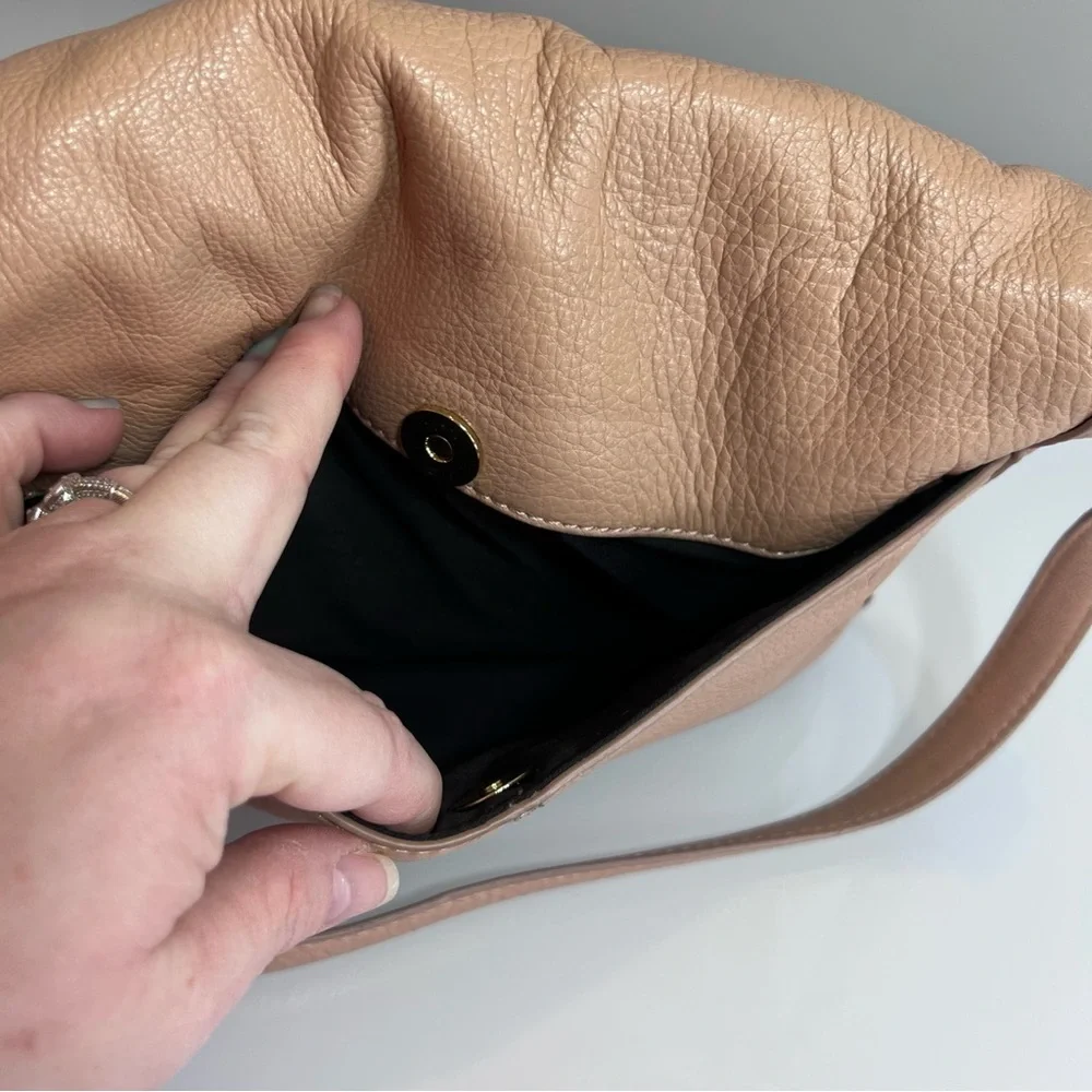 Margot tan beige neutral flap close genuine leather crossbody bag purse